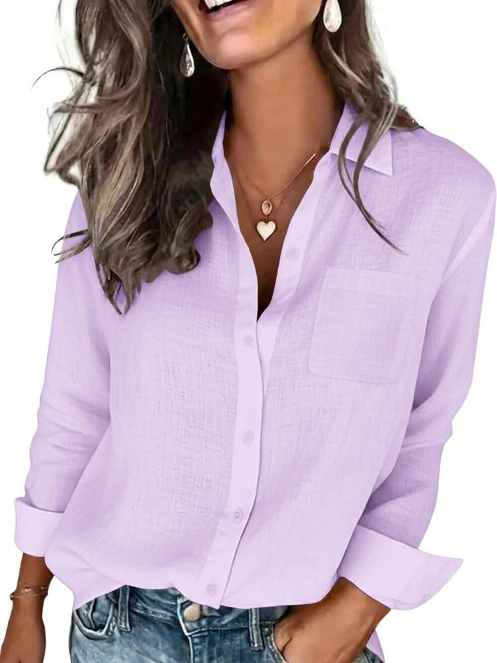 Stylish Women's Long Sleeve Cotton Linen Button Down Shirt - Casual Dressy
